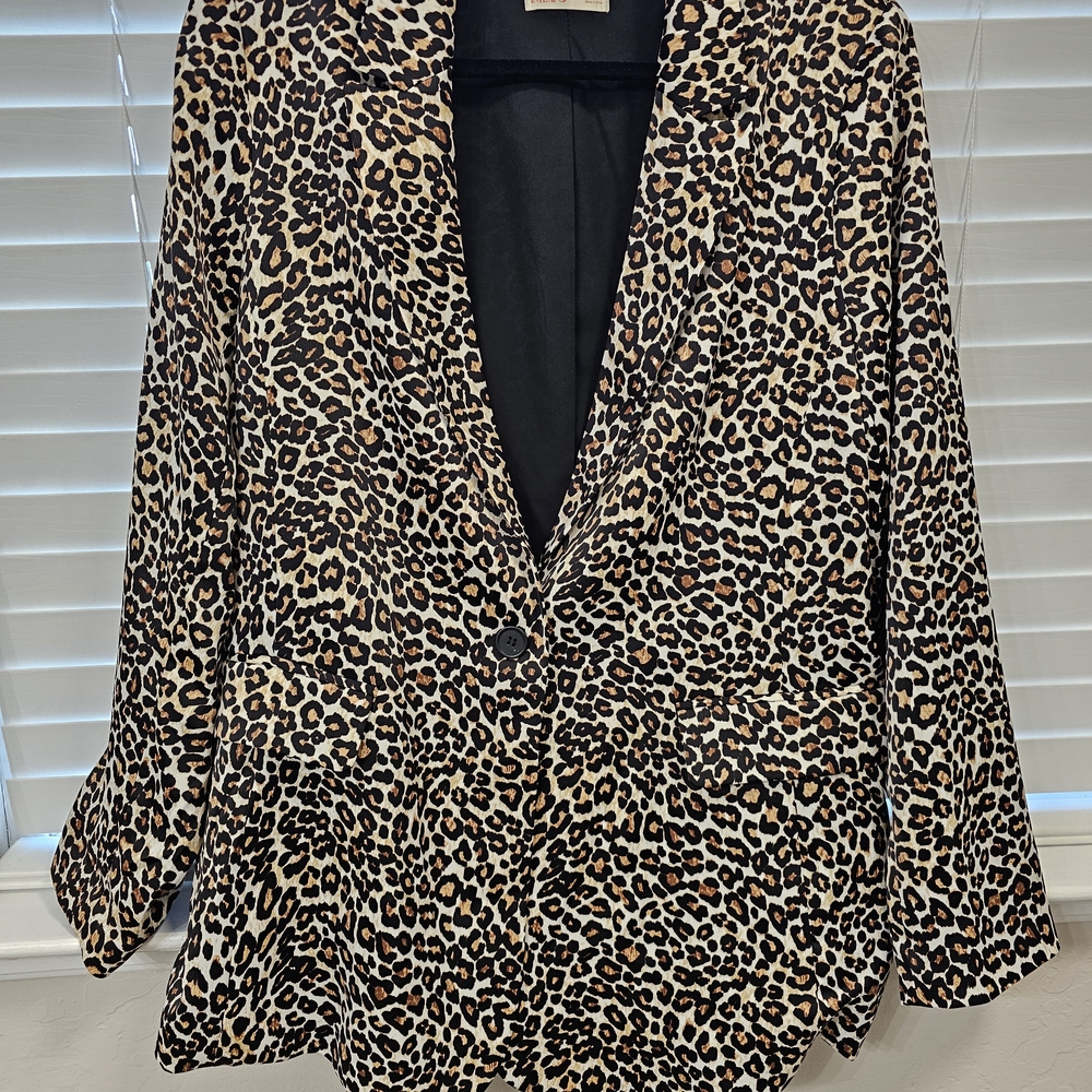 Leopard Print Single-Button Blazer - Black & Brown - image 1